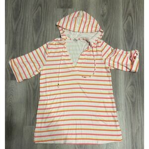 Trina Turk Women Striped Hoodie Tunic Beach Cover Up Swim Top Size M